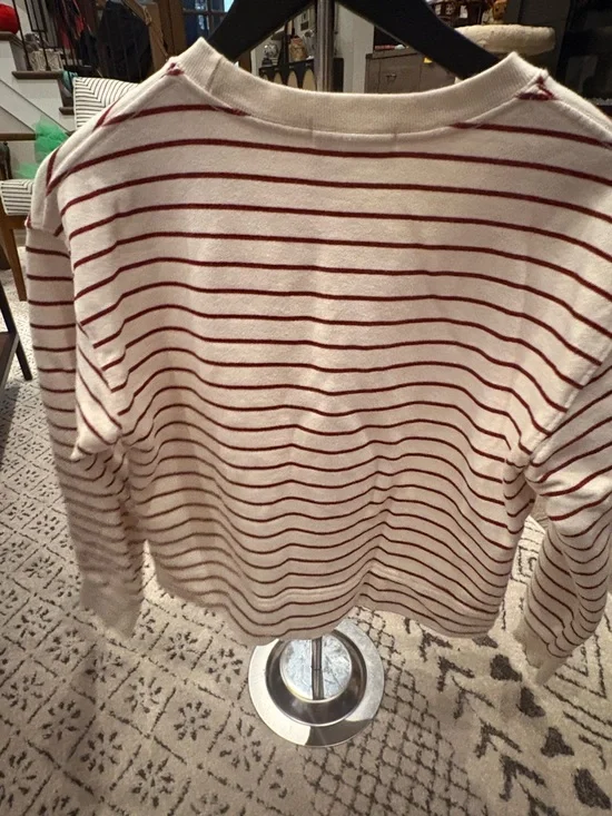perfectwhitetee Cream and Red Striped Crewneck Sweatshirt - Picture 4 of 4